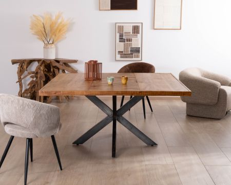 Mesa de diseño cuadrada de metal y madera maciza «Bronx», 130 x 130 cm