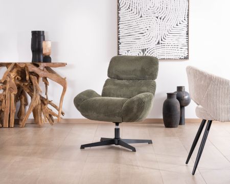Sillón ultracómodo giratorio de 360° en terciopelo acanalado verde suave «Bissett»