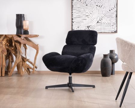 Sillón relax giratorio de 360° en terciopelo acanalado negro «Bissett»