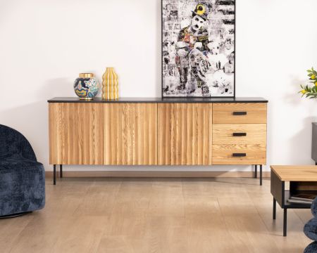 Aparador de estilo «newtro» de fresno macizo «Sydney» con espacio de almacenamiento y cajones