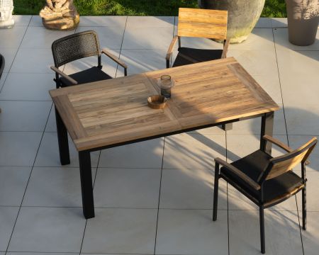 Mesa de jardín de 180 a 240 cm con extensión central «Ozone», de teca y aluminio