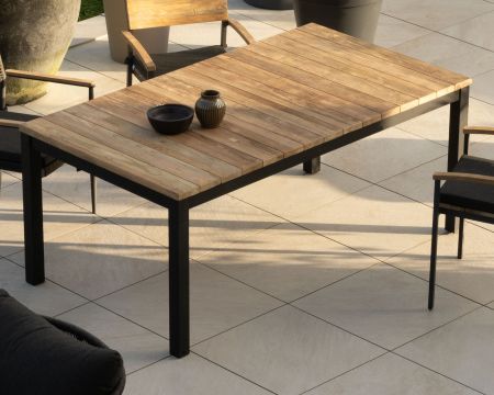 Mesa de jardín extensible de 180 a 260 cm, de teca y aluminio negro «Ozone»