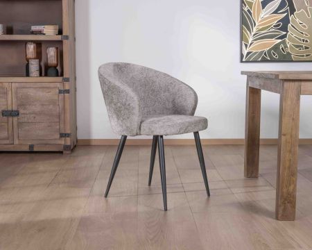Lote de 2 sillas de comedor de diseño, con tapizado en tela gris claro y patas de metal negras «Kandy»