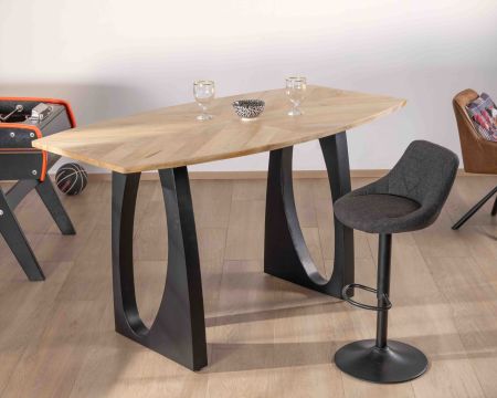 Mesa alta de acacia de 185 cm con patas de metal negro, diseño «Audacio»
