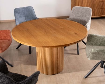 Mesita redonda de 130 cm con pata central acanalada de estilo retro «Winton»