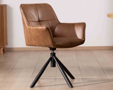 Lote de 2 sillas envolventes con base giratoria «Ritchey», en tejido de microfibra color habano