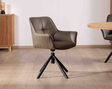 Lote de 2 sillas con reposabrazos y base giratoria «Ritchey», en tejido de microfibra de color caqui