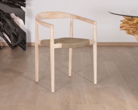 Juego de 4 sillas de teca natural con asiento trenzado «Tiska»