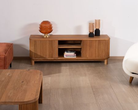 Mueble para la tele de 150 cm con 2 puertas, de roble aceitado, estilo retro «Winton»