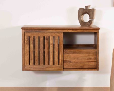 Mueble bajo lavabo suspendido de 90 cm «Bulle» en madera de mango oscuro