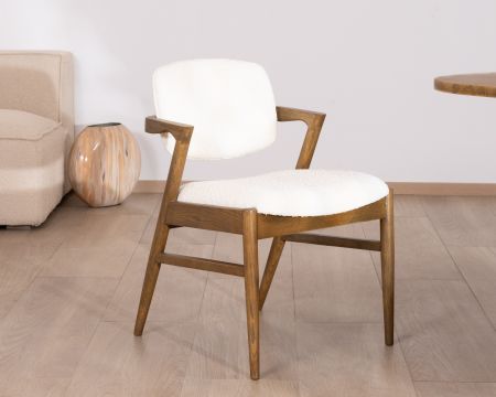 Silla de comedor de diseño en fresno oscuro y tejido bouclé «Isadora»