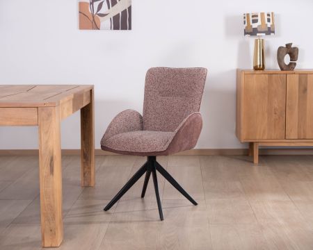 Lote de 2 sillas «Eddy» de tela bimaterial en color ciruela, con reposabrazos y base metálica giratoria