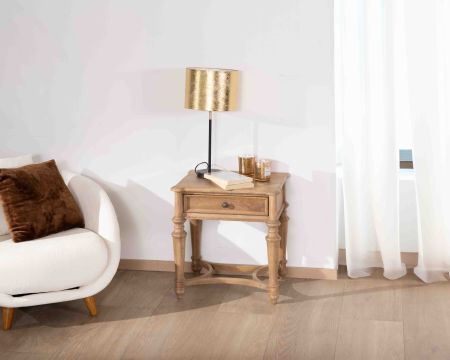 Mesita de noche de madera maciza de mango natural, estilo clásico «Legacy» 