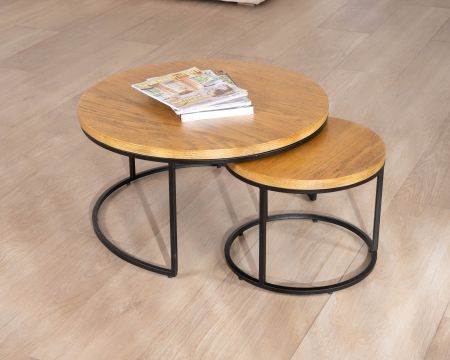 Juego de dos mesitas nido «Calypso» de metal con tableros de madera