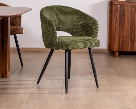 Juego de 2 sillas de comedor de pana caqui con patas de metal «Sonate»
