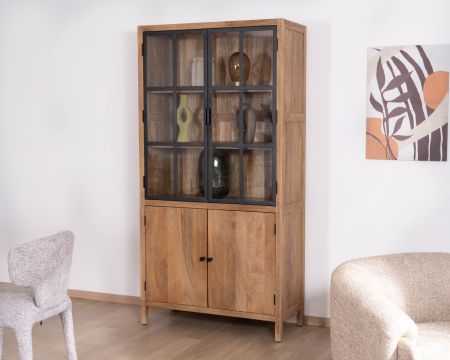 Aparador de madera de mango natural con puertas acristaladas «Maestro», 100 cm