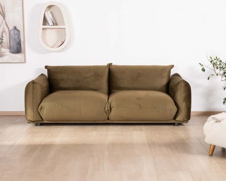 Sofá de 3 plazas de tela suave verde caqui «Moon»