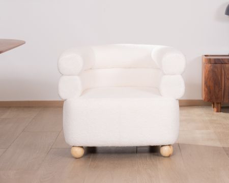 Pequeño sillón de tela de rizo blanco, diseño de los años 70 «Wala»