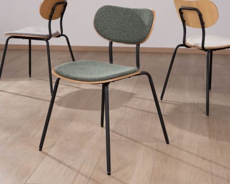 Juego de 4 sillas de comedor de tela verde «Lino» de estilo retro