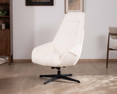 Sillón envolvente, reclinable y giratorio, de tejido bouclé crudo «Mado»