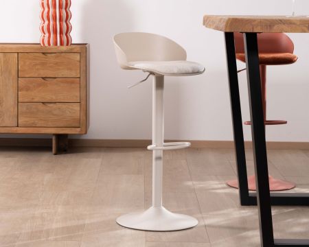 Silla de bar regulable en altura con diseño minimalista «Oja», con asiento de tela color beige arena