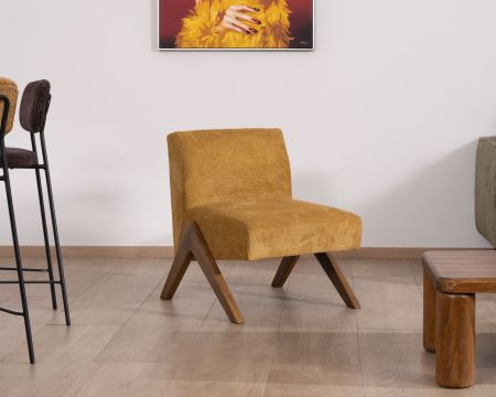 Sillón de estilo vintage con patas en forma de boomerang «Tolga», color amarillo mostaza