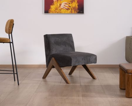 Sillón decorativo de color antracita de estilo retro «Tolga» con patas en forma de boomerang