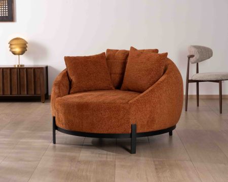 Sillón XL de 120 cm, ultracómodo, con cojines a juego «Sweet Culture» de tejido rizado en color terracota