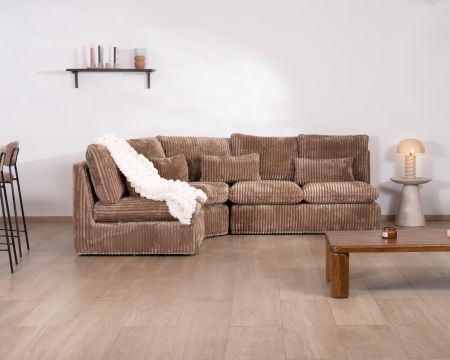 Módulo de dos plazas para el sofá modular «Kédusa», de terciopelo con rayas anchas en color camel 