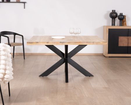 Mesa de comedor cuadrada de 140 x 140 cm, de madera y metal industrial «Caractère»