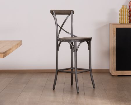 Lote de 2 sillas de bar de color gris oscuro «Snack Indus», de metal y madera