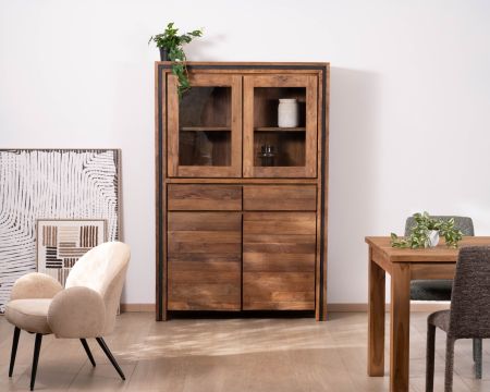 Aparador contemporáneo de teca reciclada con puertas acristaladas «Kayoa»