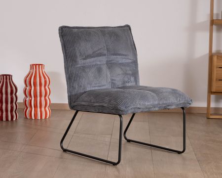 Lote de 2 sillones sin reposabrazos de terciopelo acanalado gris «Calvin»