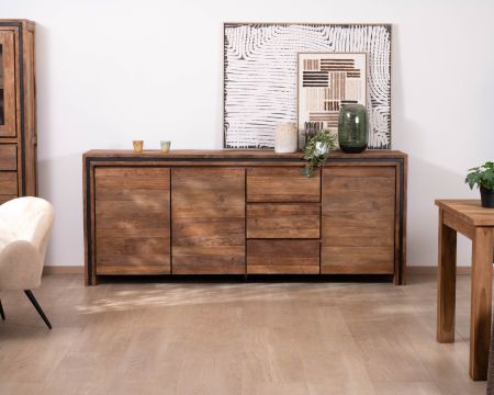 Aparador de 3 puertas «Kayoa» de teca maciza, con un estilo rústico elegante y natural