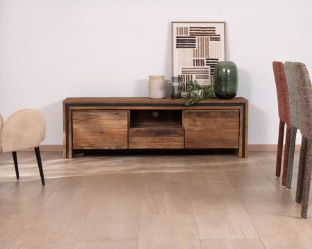Mueble de televisión contemporáneo de teca de 160 cm con diseño gráfico «Kayoa»