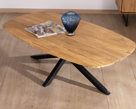 Mesa de centro con forma de barco de teca natural «Bahia», con patas de metal Mikado