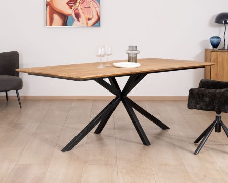 Mesa de comedor de 2 m de teca natural «Bahia» con patas de metal Mikado