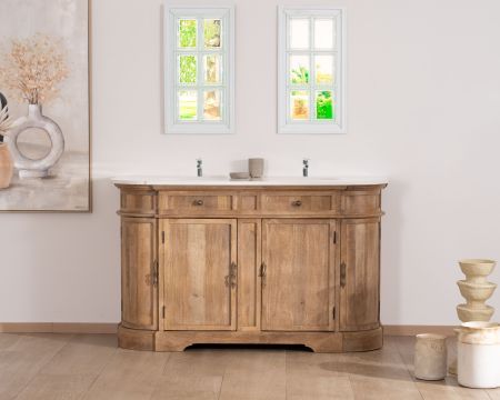 Mueble de baño con dos lavabos, de madera y cuarzo, de 150 cm, modelo «Églantine»