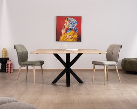 Mesa de comedor cuadrada de 120 cm de acacia con patas en forma de cruz de metal «3D» 