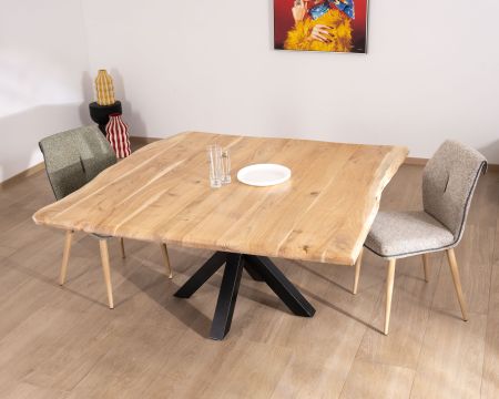 Mesa de comedor cuadrada de 140 cm de acacia con patas de metal «Mikado 3D»