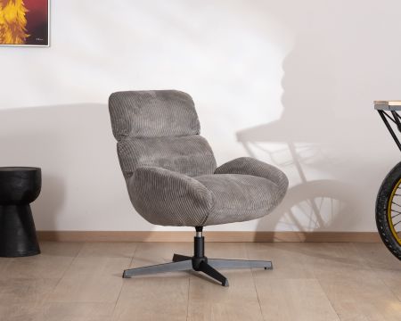Sillón retro de tela gris y base giratoria de metal negro «Bissett»