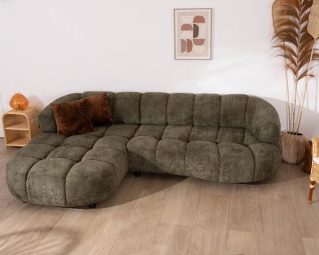 Sofá de tela verde con extensión eléctrica y chaise longue a la izquierda «Syltan»