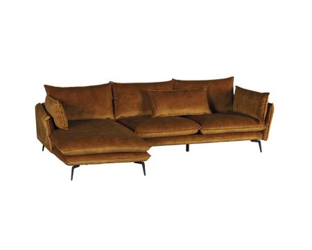 Sofá con respaldo a la izquierda, estilo vintage «Eden», en tejido ocre con efecto terciopelo liso