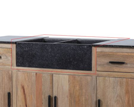 Fregadero grande de dos cubetas de piedra natural negra para instalar sobre encimera «Grand Chef»