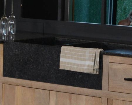 Fregadero de dos cubetas de granito negro para instalar sobre encimera «Grand Chef / Atelier»