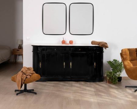 Mueble de doble lavabo con esquinas redondeadas, de madera negra y cuarzo blanco «Églantine»