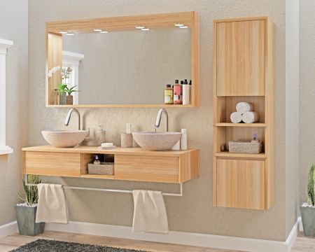 Mueble suspendido para lavabo de teca con toallero, 140 cm, «Tika»