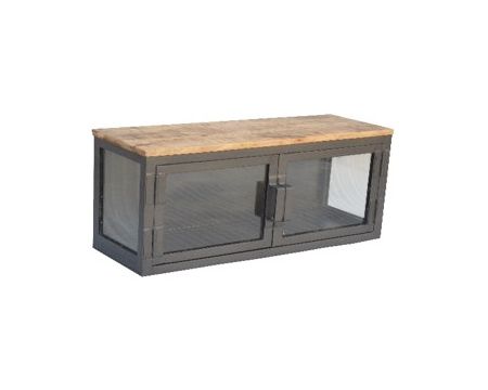 Estantería con puertas de cristal para colgar, con estructura de metal y tablero de madera maciza «Black Cook»