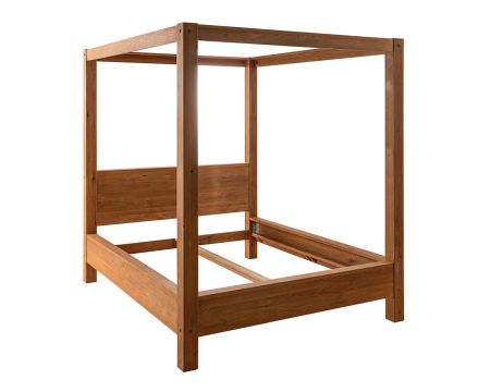 Cama con dosel de roble aceitado para colchón de 160 x 200 cm «Kamaia»