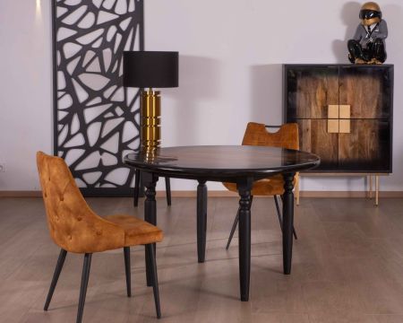 Mesa de comedor redonda bicolor con acabado lacado en madera «Pop Vintage», 120 cm